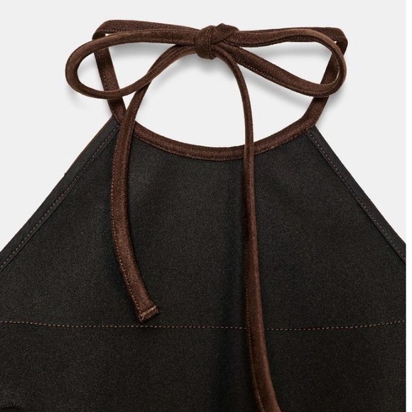 ZARA Dark Brown shimmer faux suede fringe top size large - Picture 5 of 9